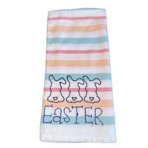 Hand Embroidered Easter Striped Kitchen Towel